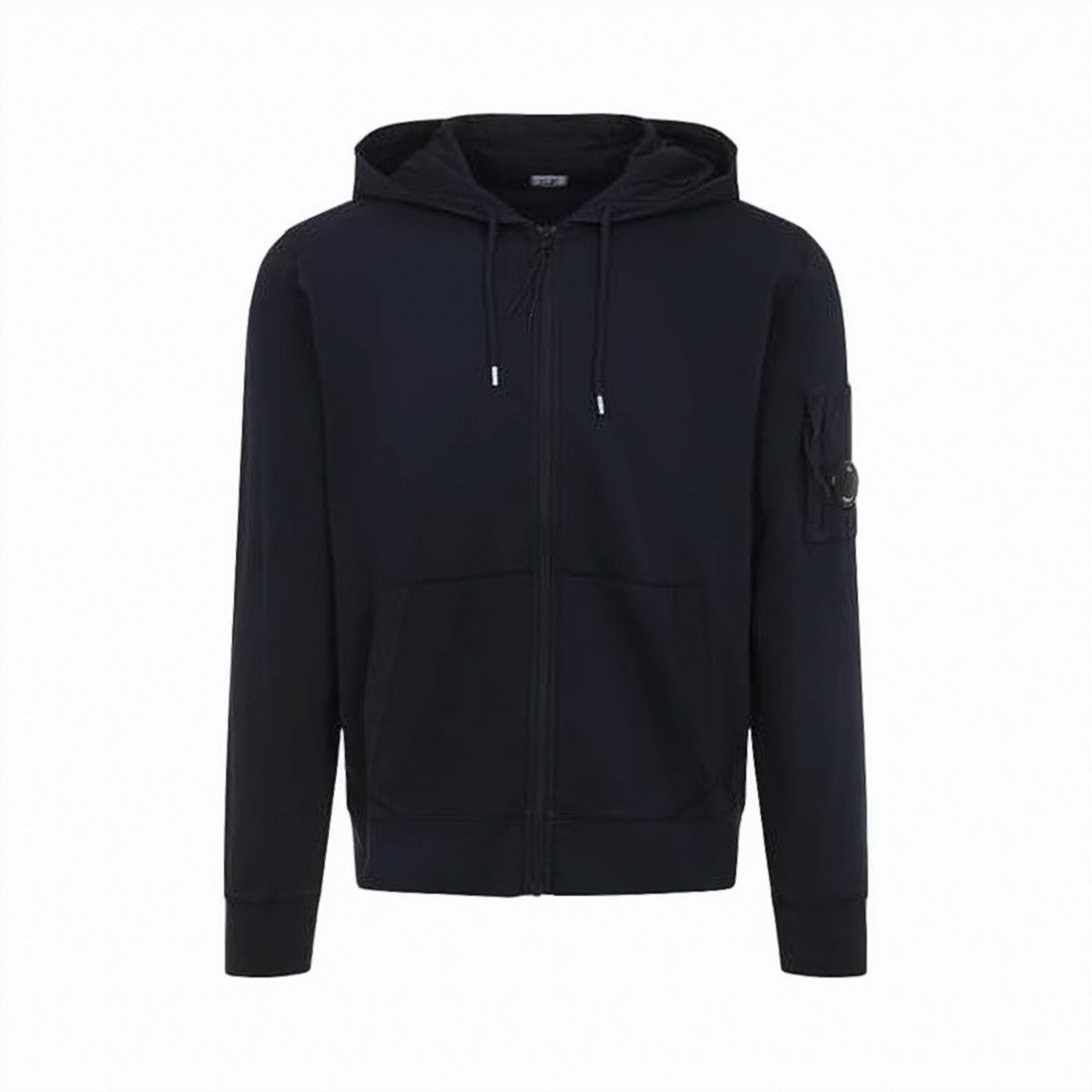 C.P. Company Minimalist Black Zip-Up Hoodie With Unique Lens Detail
