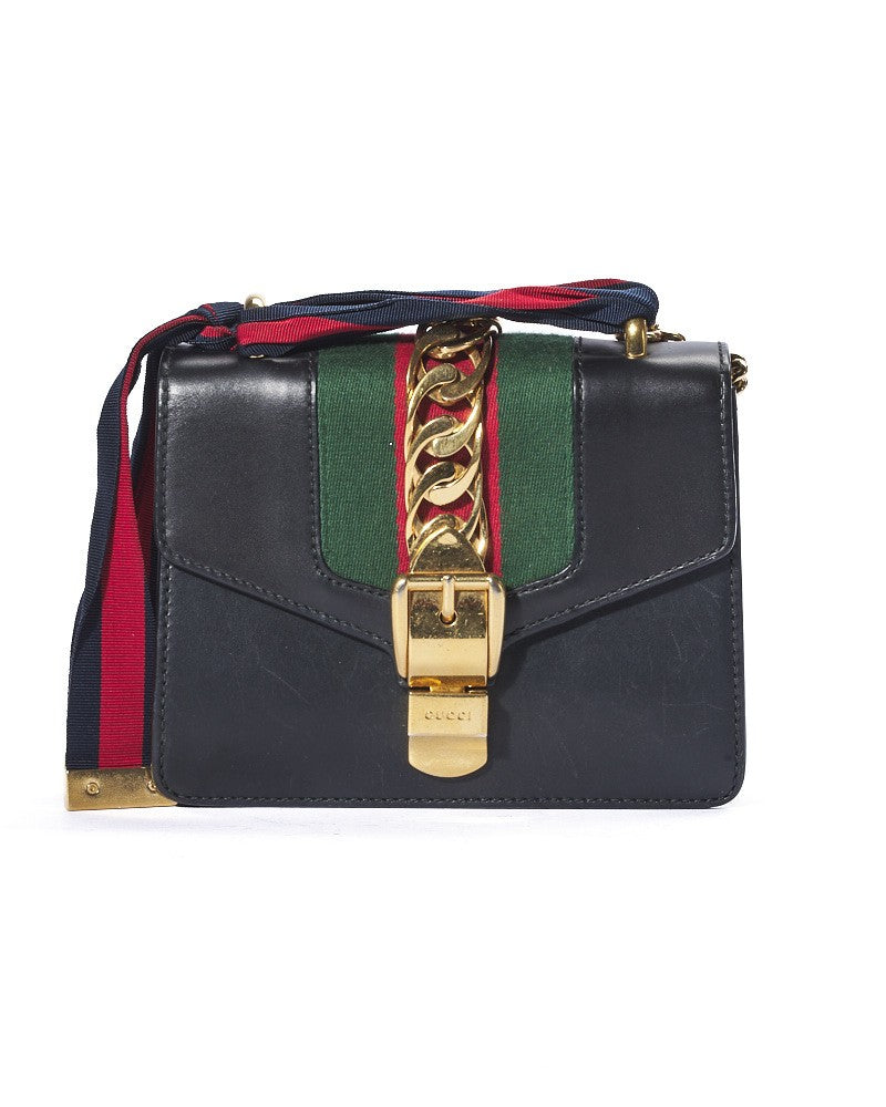 Gucci Sylvie Chain Mini Web In Black