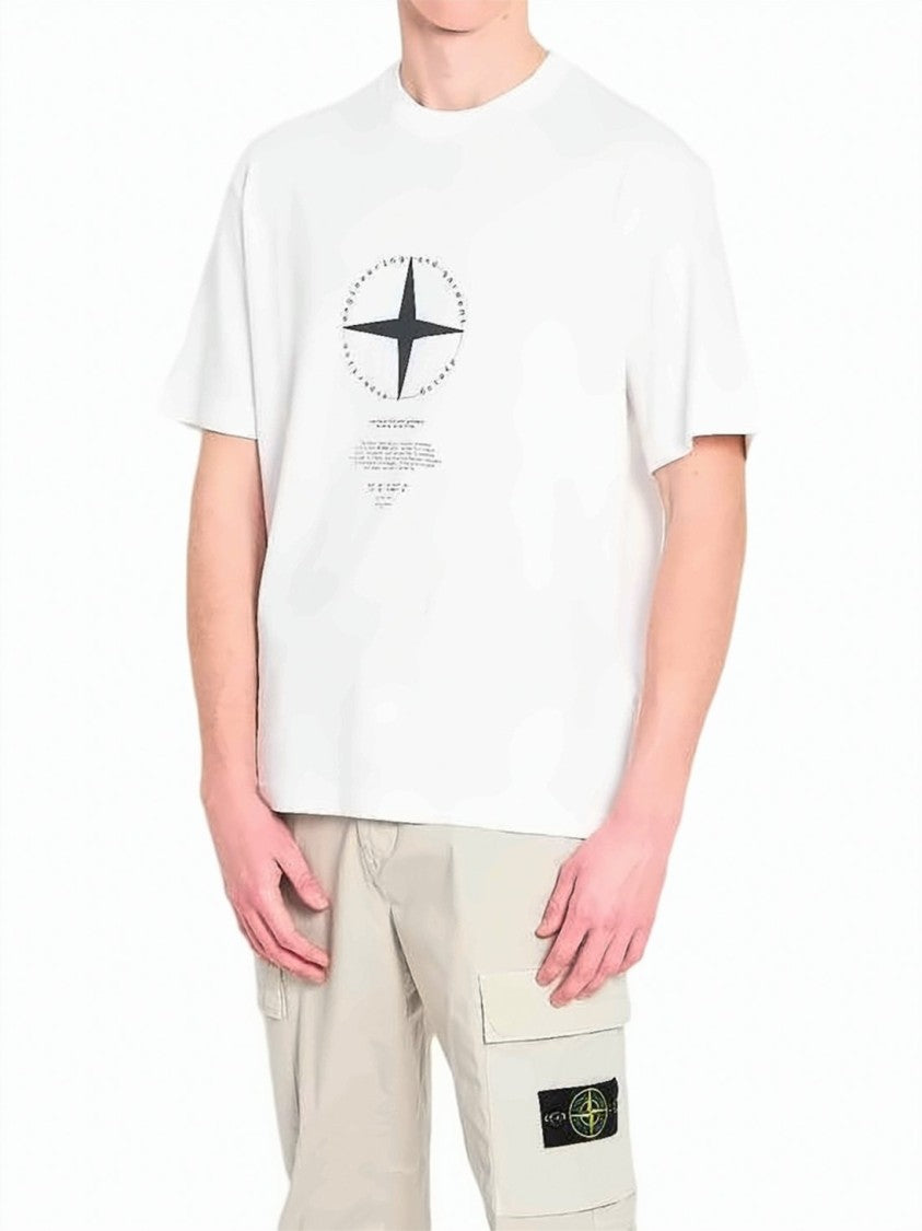 Stone Island White Lightweight Breathable Central Compass T-Shirt
