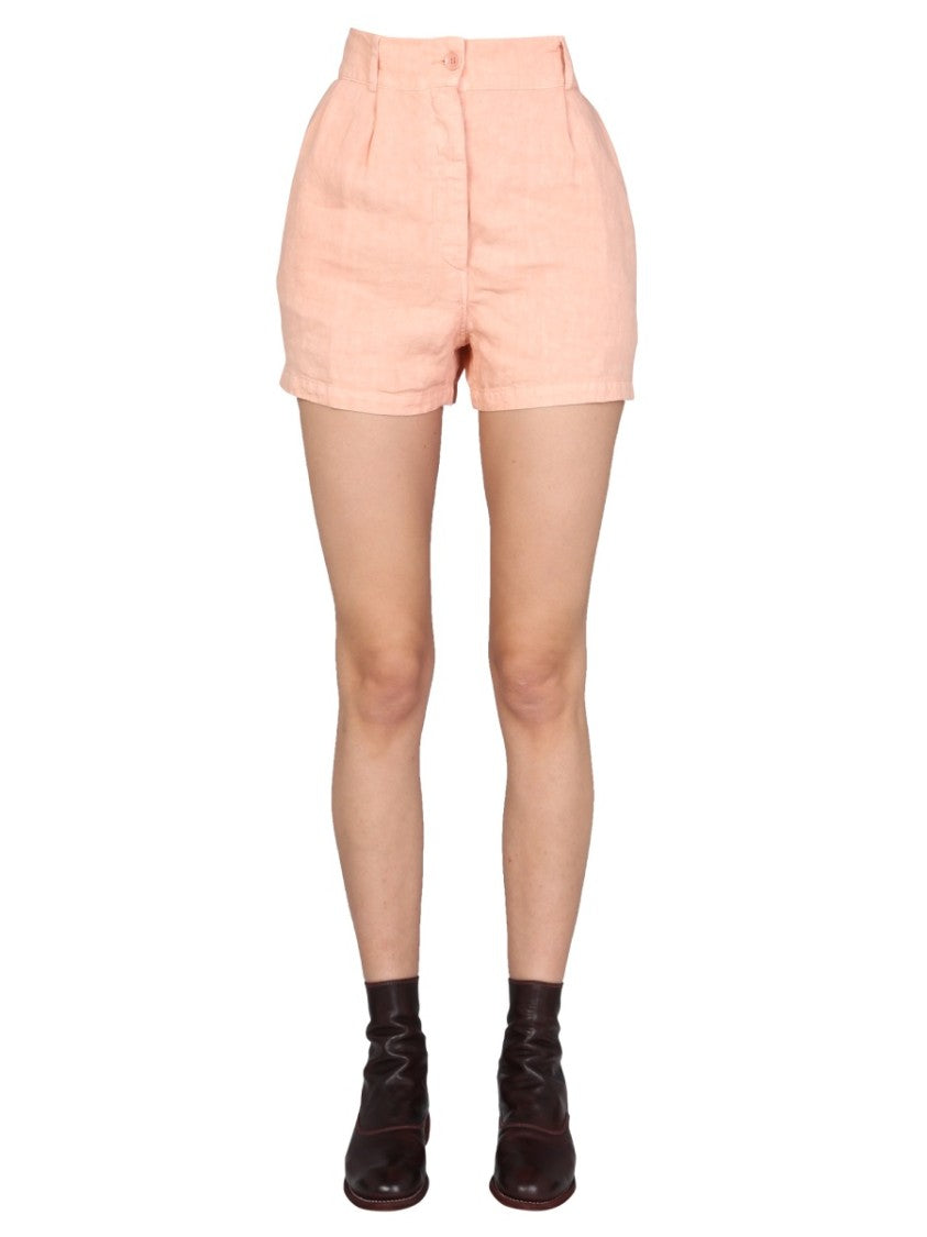 Aspesi Wide-Leg Linen Shorts With Front Button Closure