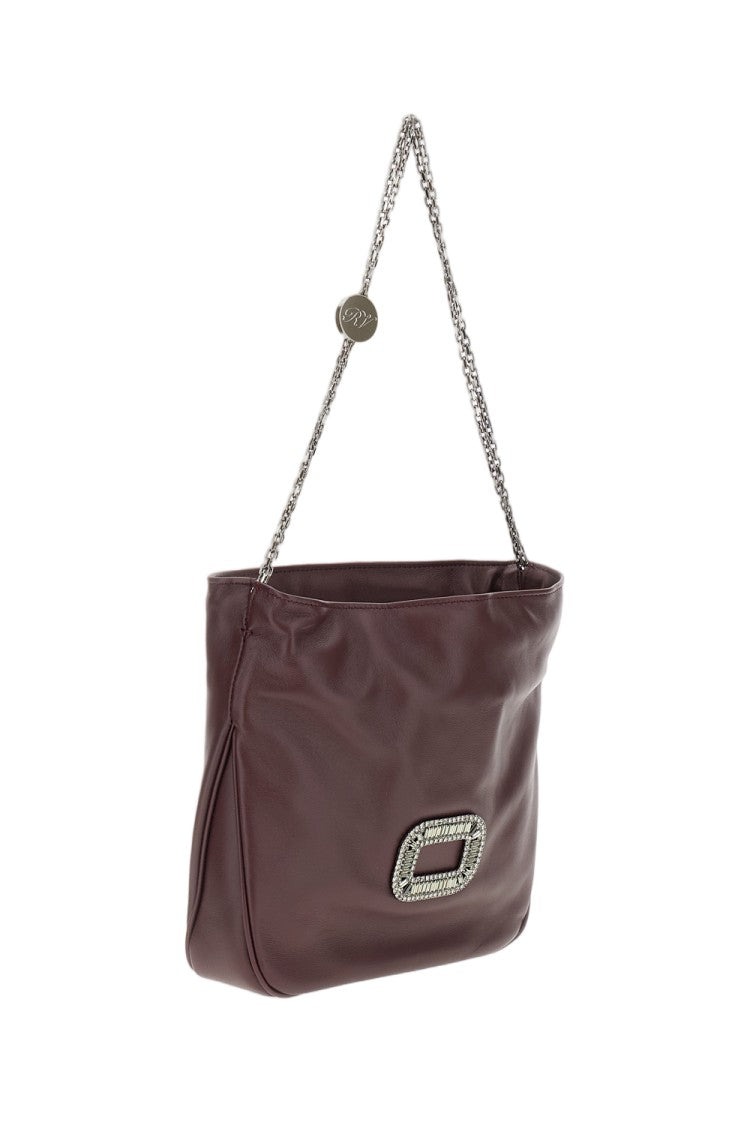 Roger Vivier Burgundy Soft Leather Crystal Buckle Shoulder Bag