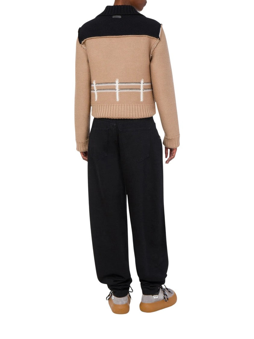 Moschino Beige Virgin Wool Cardigan With Playful Lamb Intarsia Design