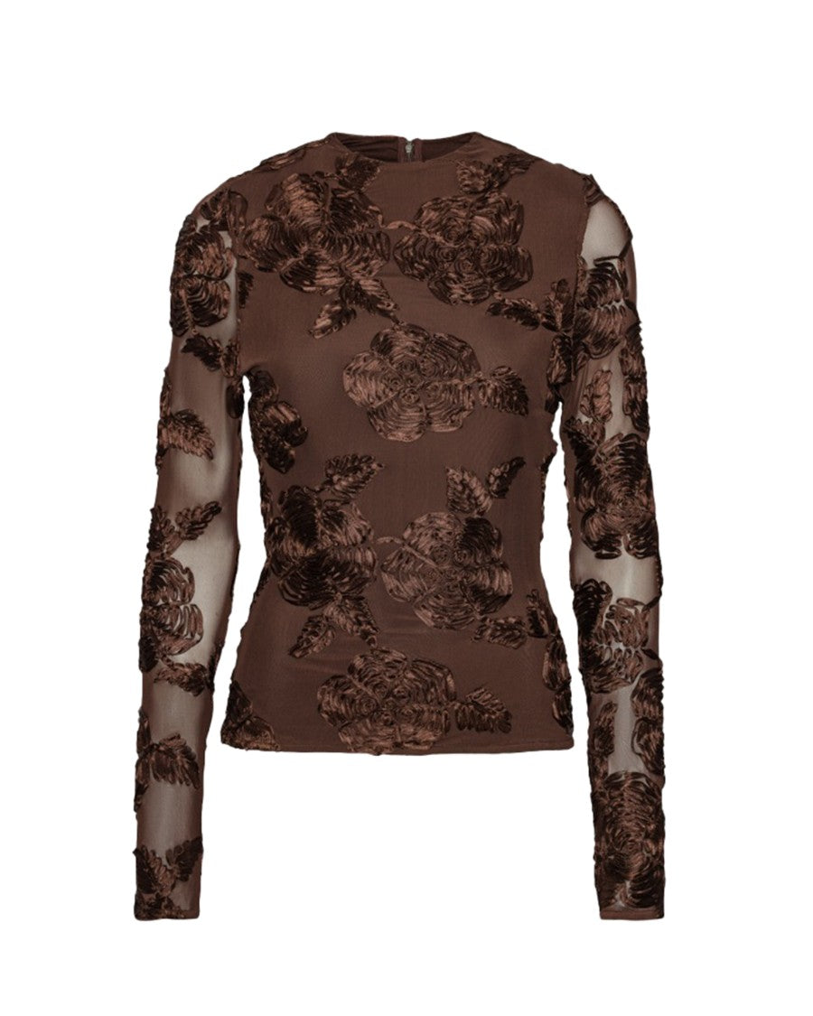 Rotate Top A Maniche Lunghe Con Fiori Marrone