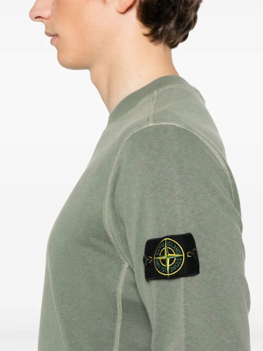 Stone Island Compass-Badge Sweatshirt In Olive Green Cotton