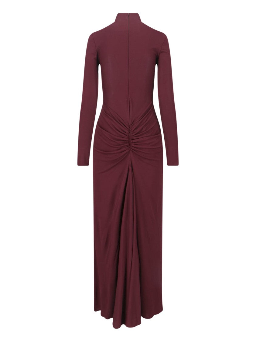 Alaïa Bordeaux Draped High Neck Maxi Dress
