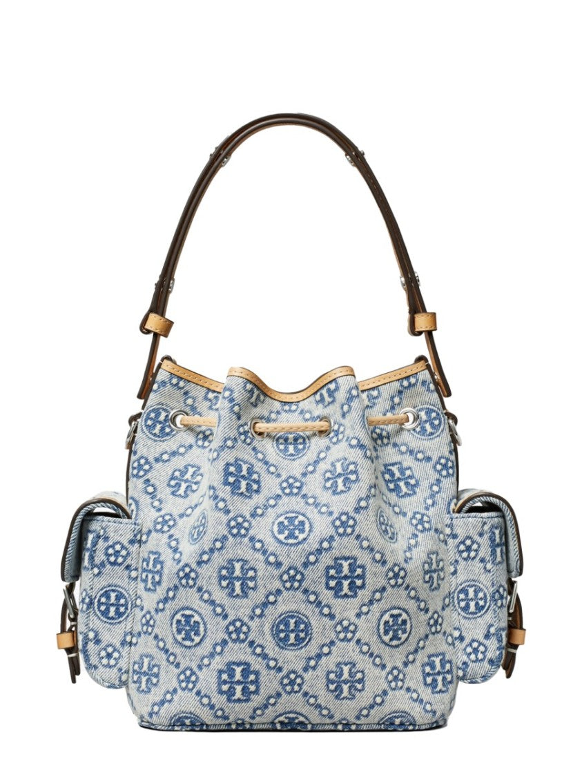 Tory Burch T-Monogram Cotton-Blend Bucket Bag