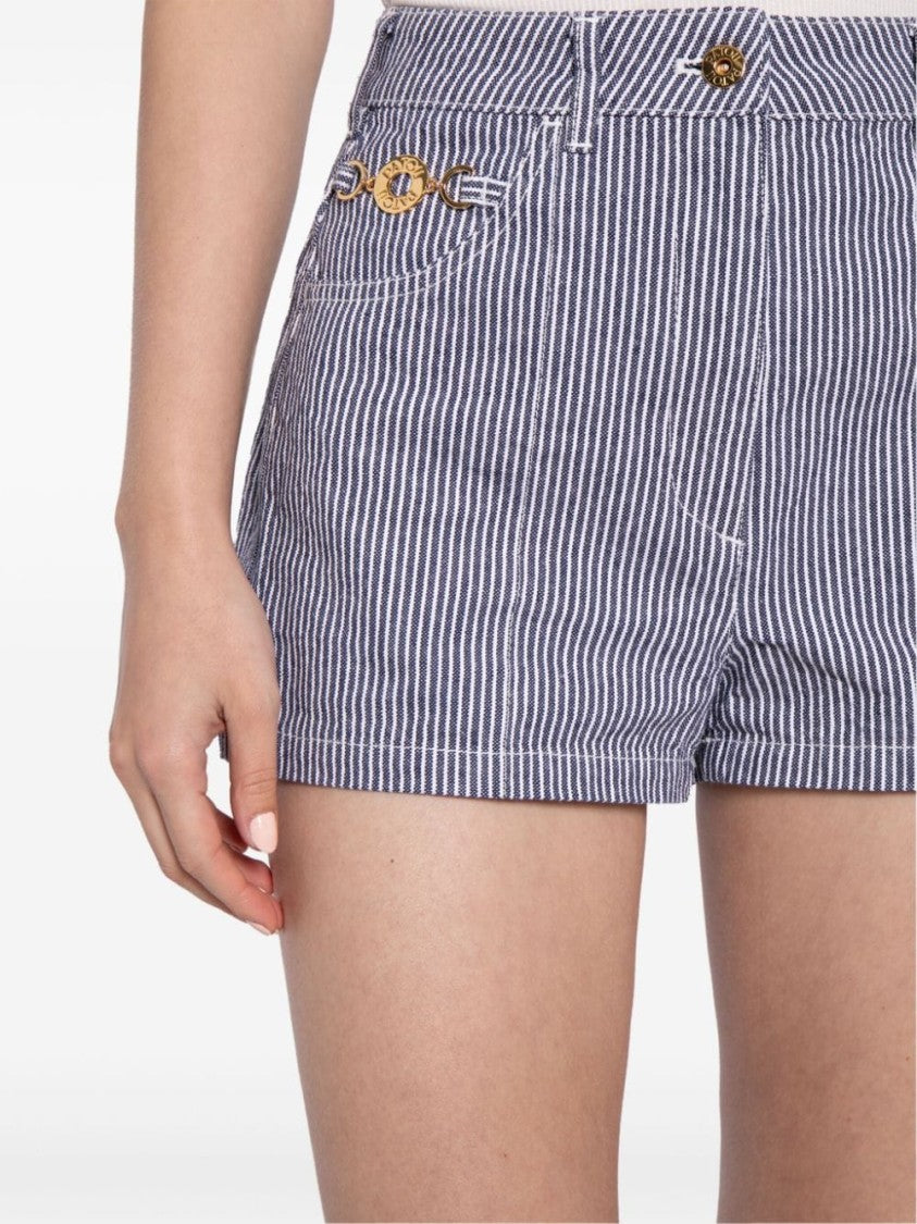 Patou Navy Blue Vertical Stripe High-Rise Shorts
