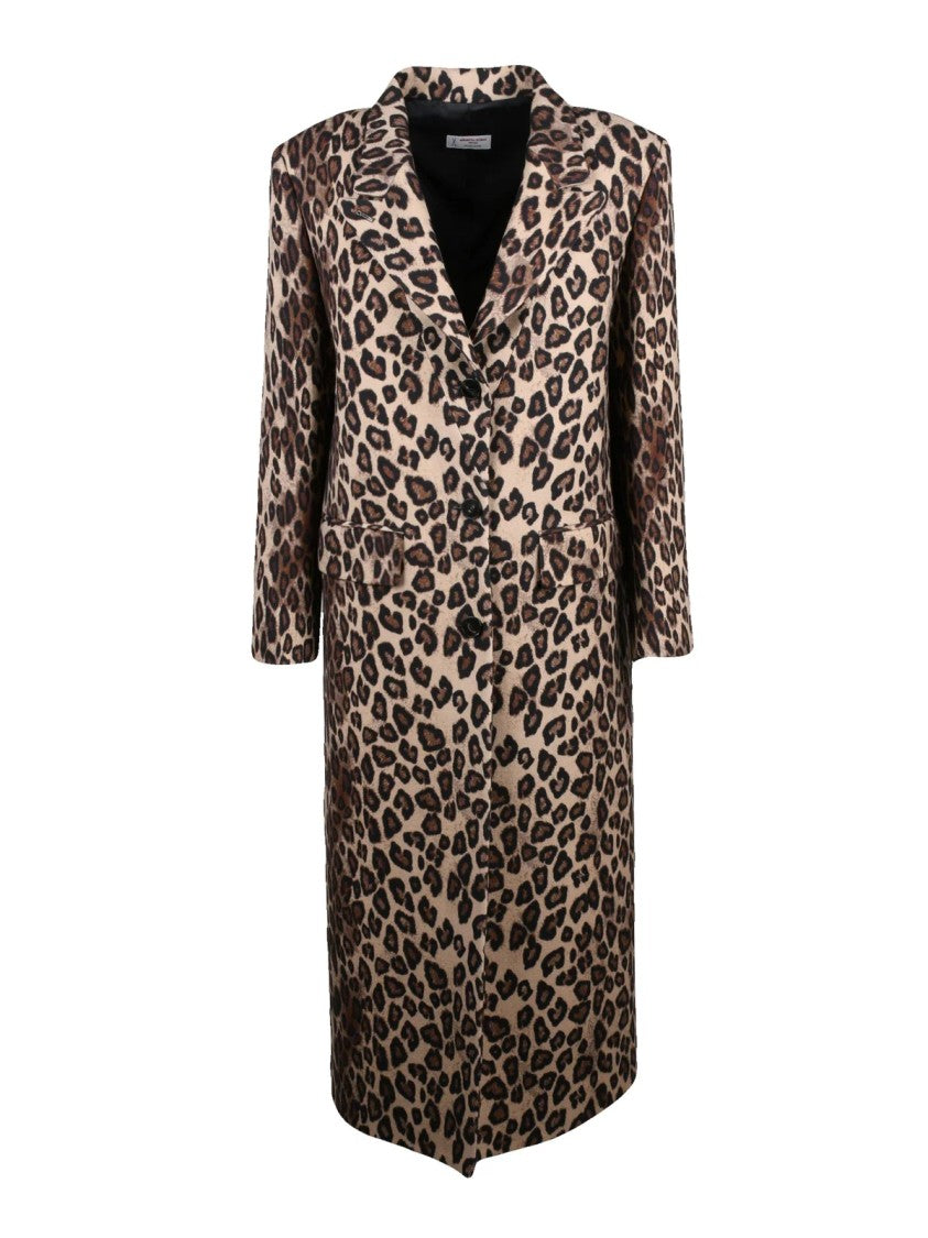 Ab Alberto Biani Leopard Print Long Coat With Tailored Silhouette