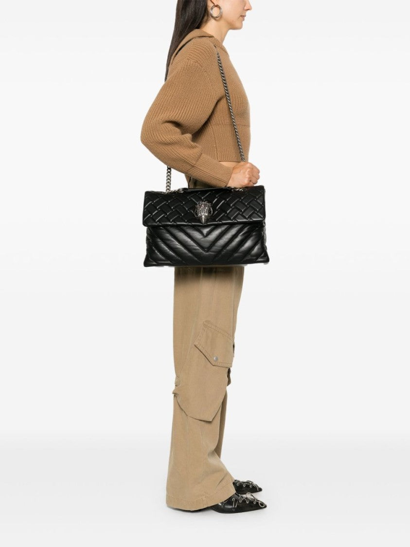 Kurt Geiger Chevron Quilted Leather Shoulder Bag With Silver-Tone Accents
