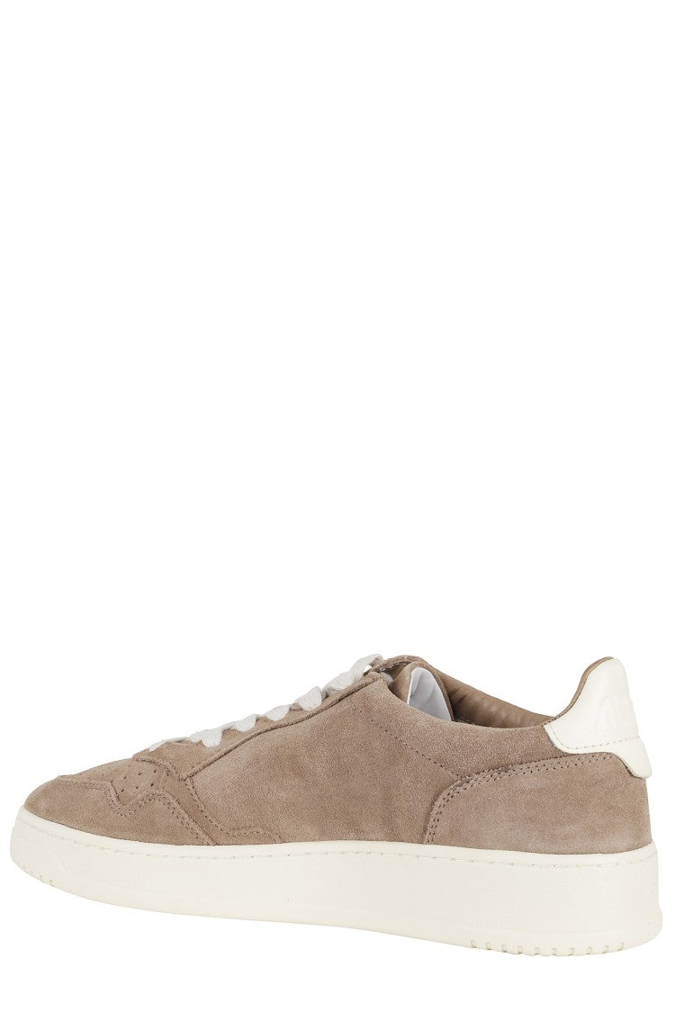 Autry Brown Medalist Low Suede-Trim Leather Sneakers
