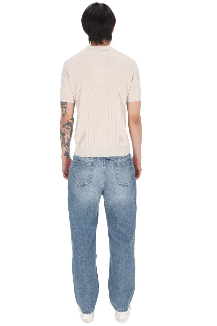Roberto Collina Ribbed Cotton Open Collar Pocket Polo Shirt