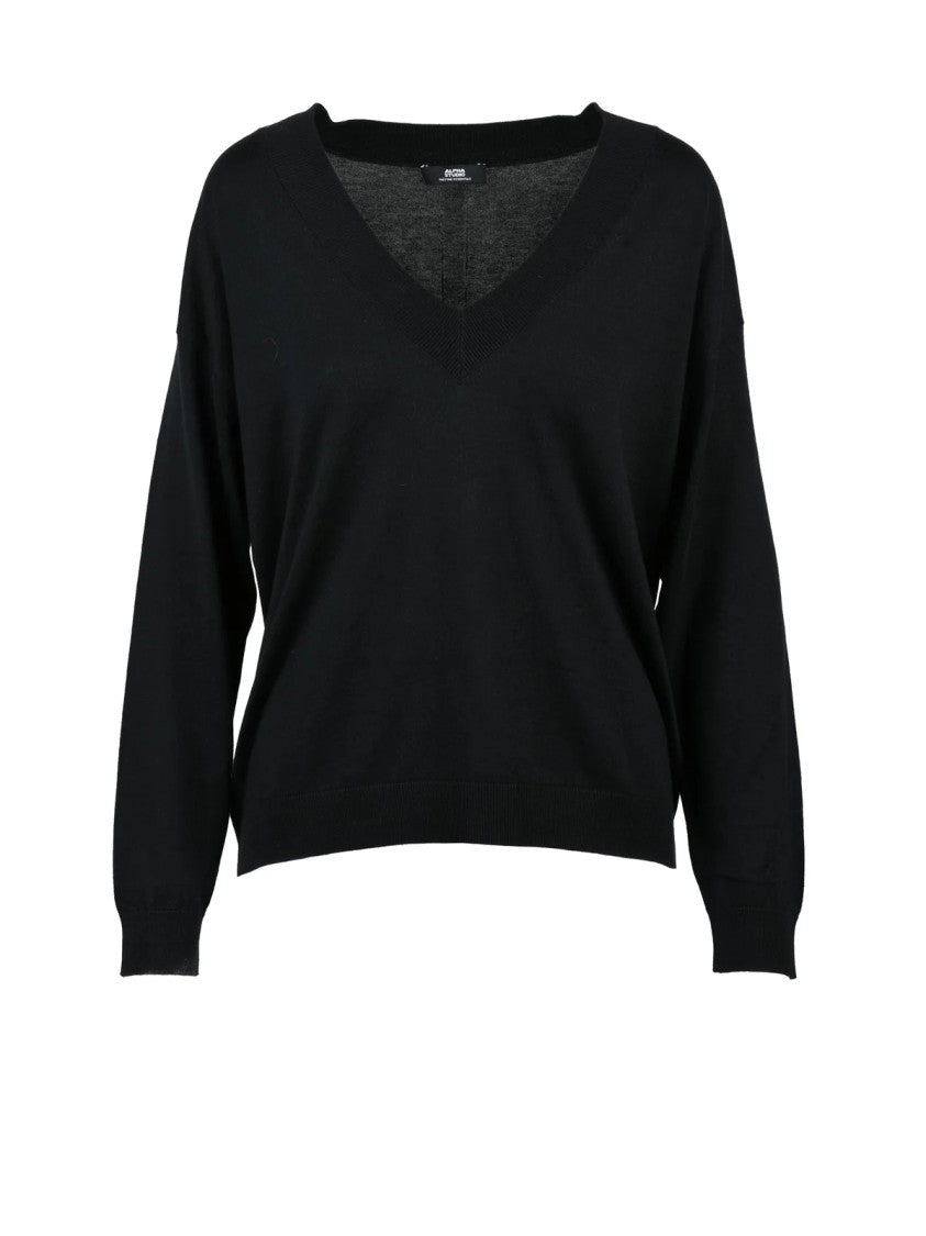 Alpha Studio Silk Cashmere Pullover With V-Neck And Ribbed Details