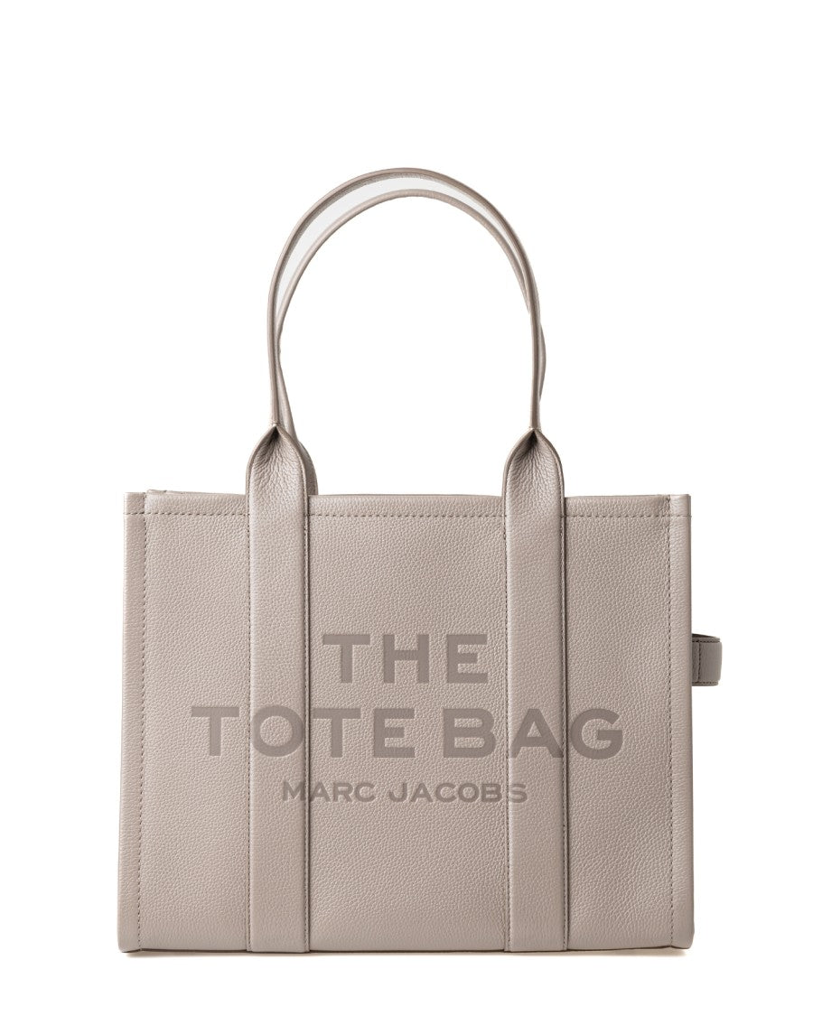 Marc Jacobs Grained Leather Light Gray Shopper Bag With Zip Closure