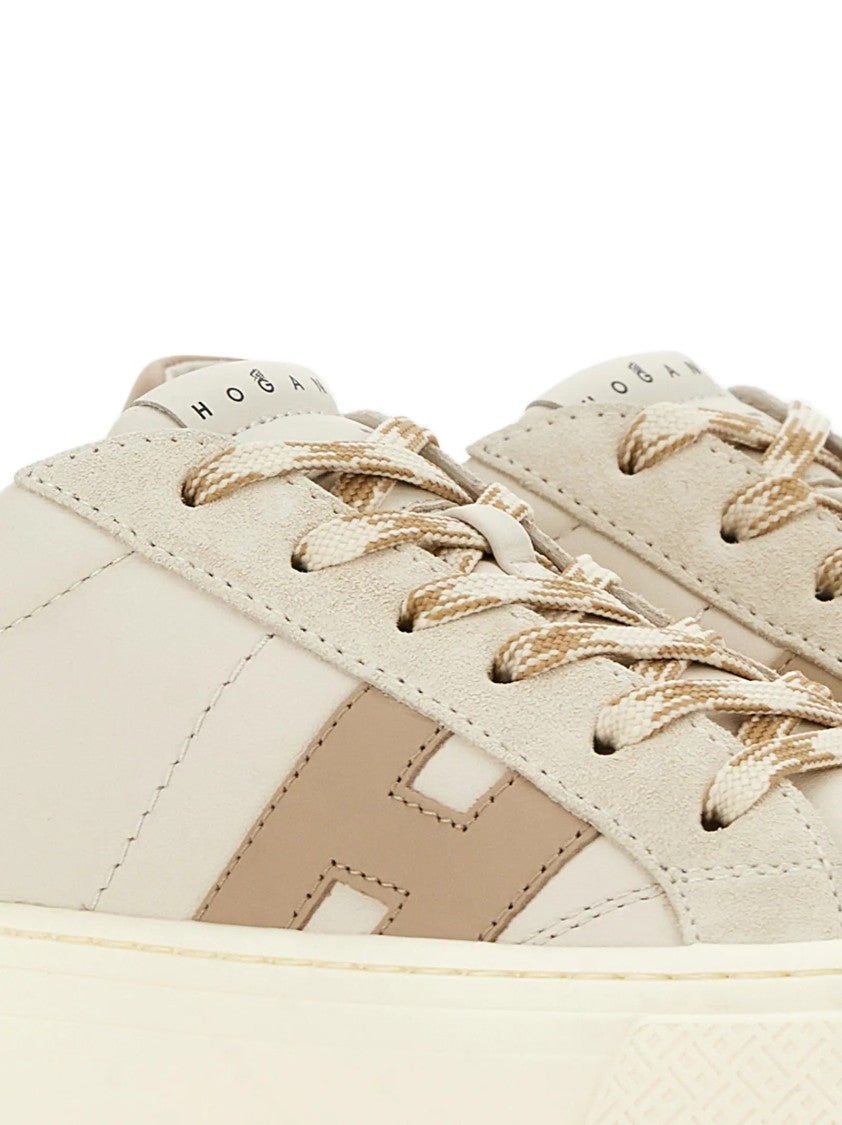 Hogan Ecru Leather And Suede Sneakers With Memory Foam Insole