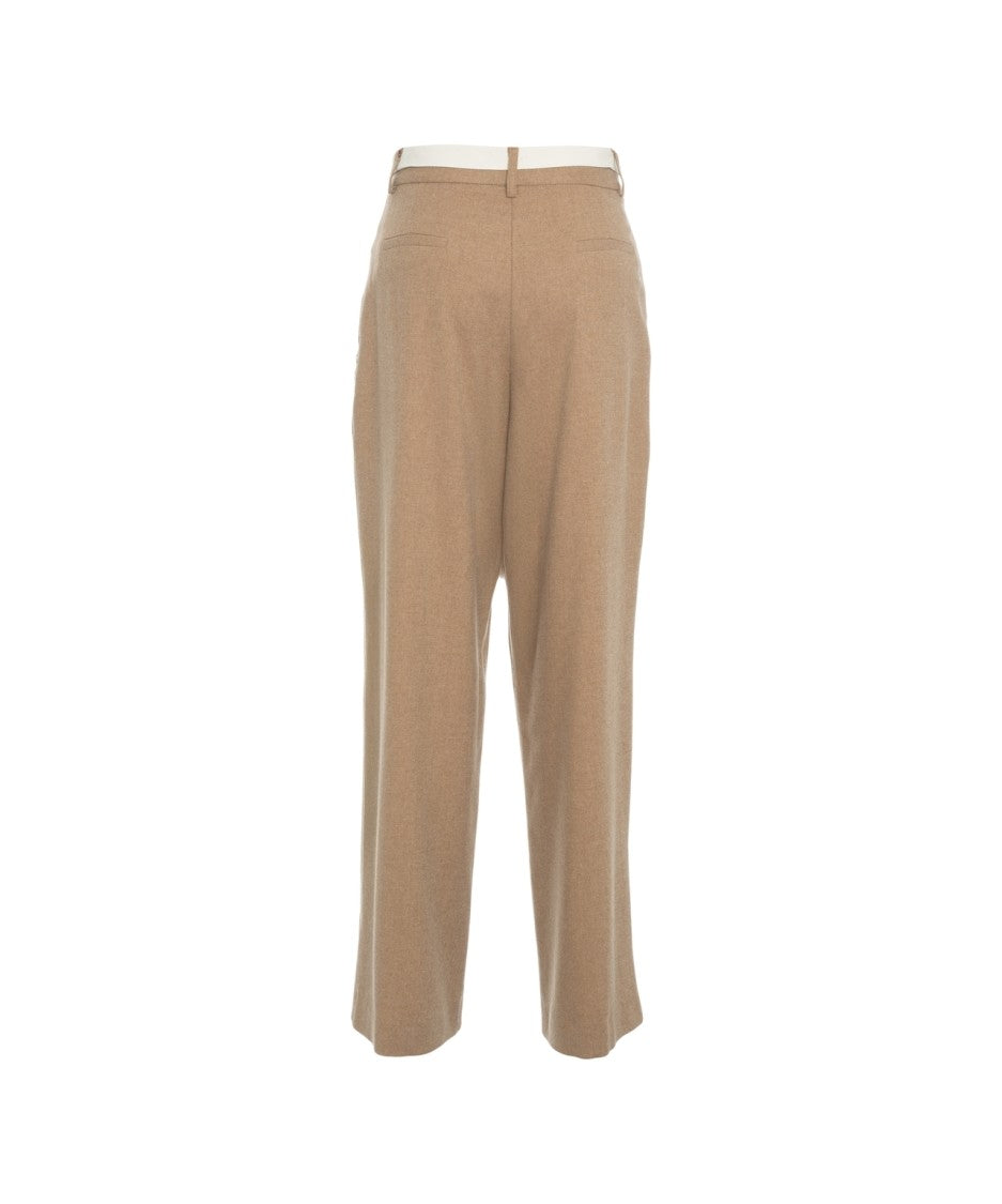 Ottod'ame Modern Pleat Beige Chino Pants With Hidden Closure