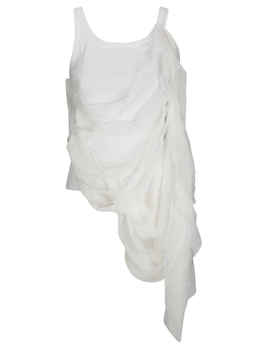 Maria Calderara Ribbed Sleeveless Cotton Top With Overlapping Inserts