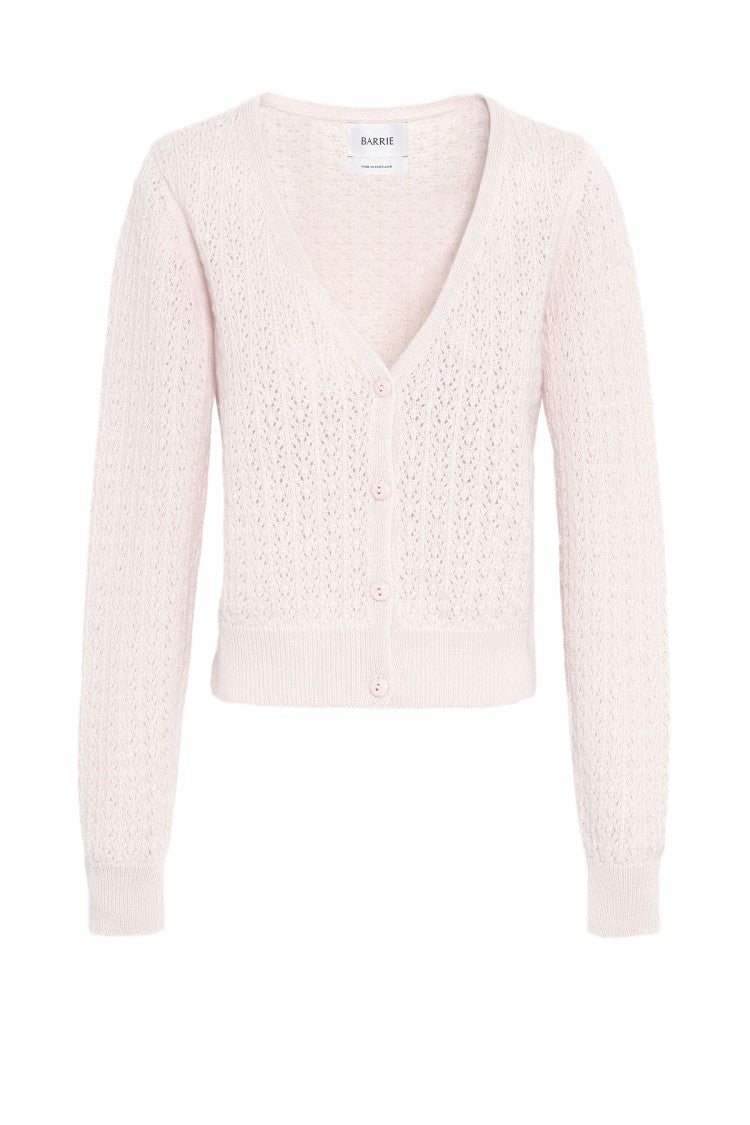 Barrie Open-Knit Cashmere Cardigan With Hand-Painted Porcelain Buttons