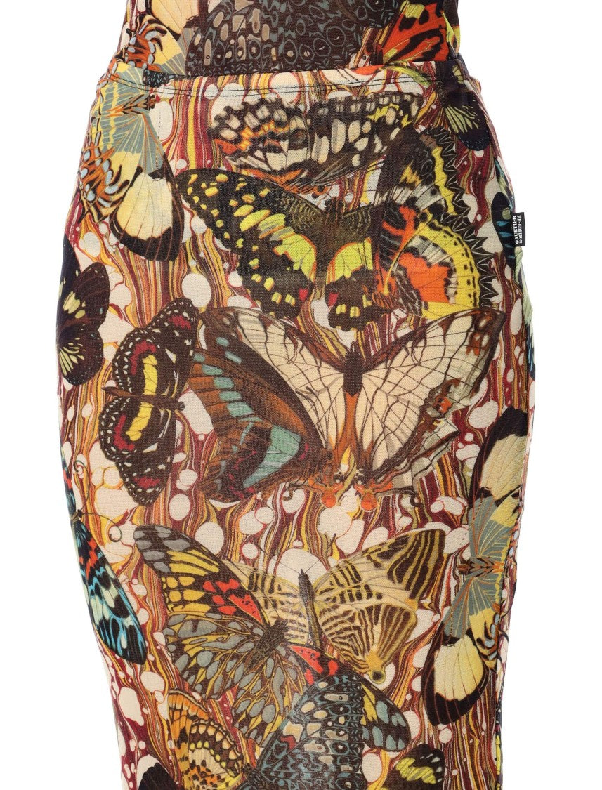 Jean Paul Gaultier Butterfly Print Tulle Long Skirt