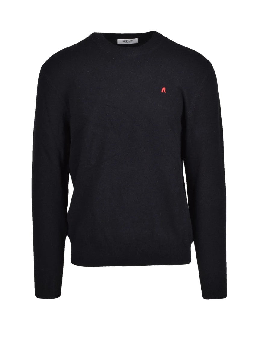 Replay Black Wool-Blend Crewneck Sweater