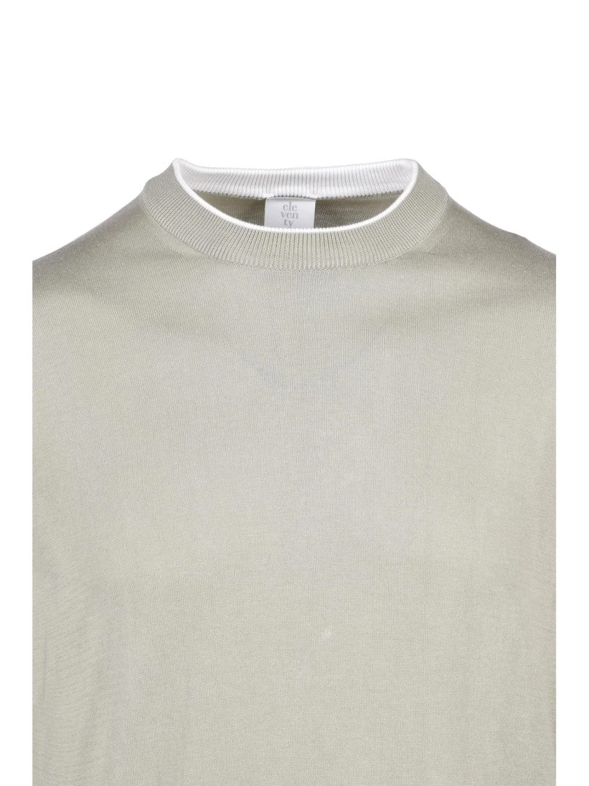 Eleventy Sage Green Men Cotton Crew Neck Sweater