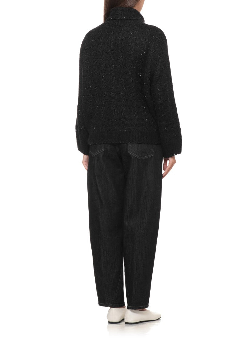 Panicale Black High-Neck Paillette Alpaca-Blend Sweater