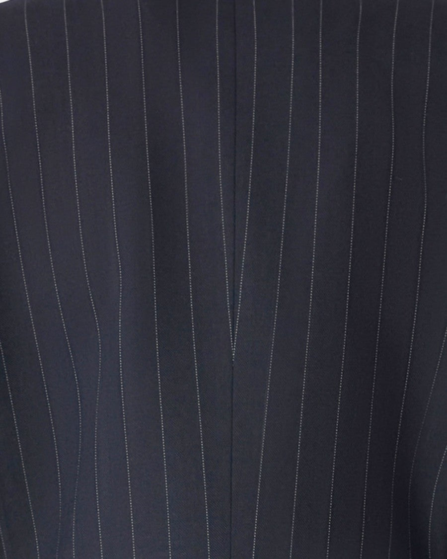 Pinko Fitted Blazer In Blue Pinstriped Wool