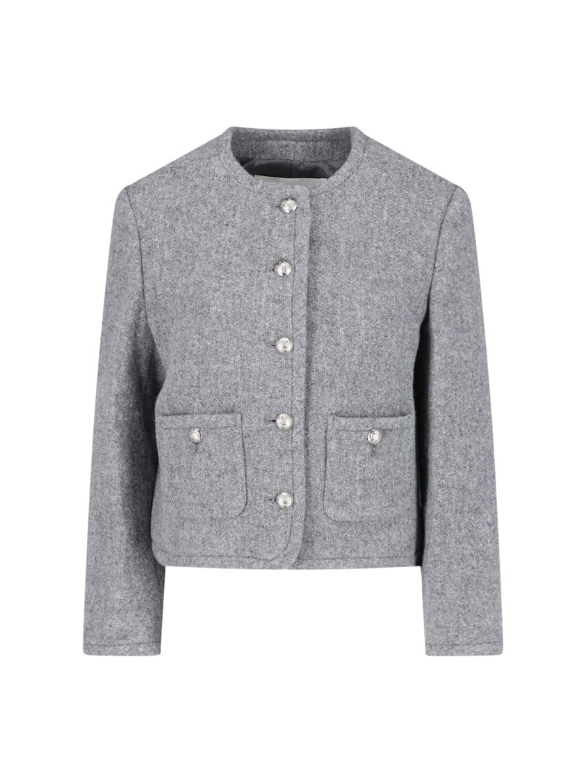 Dunst Grey Cropped Ornamental-Button Wool Jacket