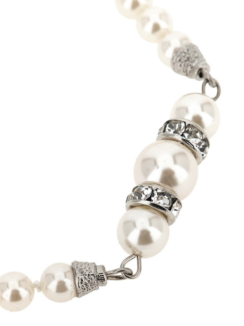 Alessandra Rich Delicate Pearl Necklace With Crystal-Embellished Silver Rings