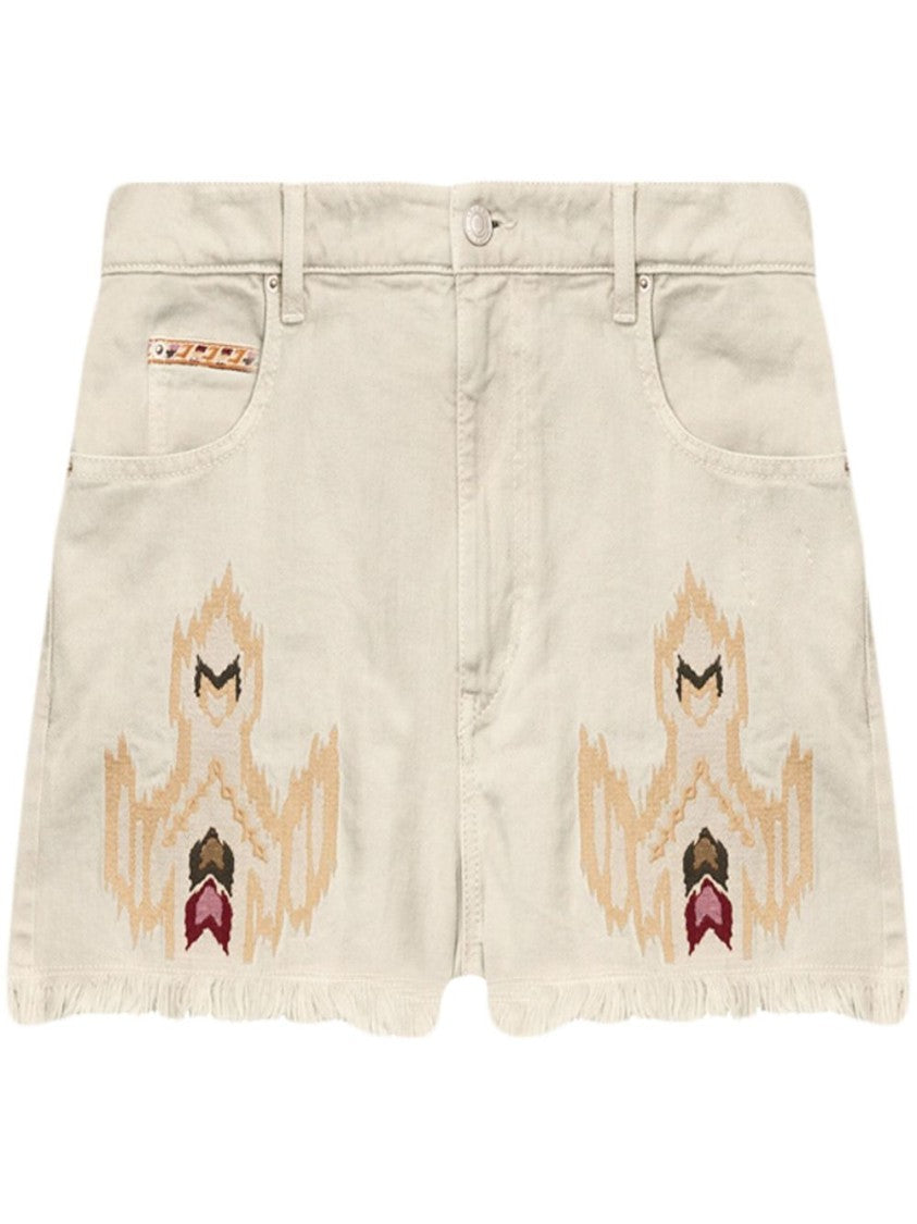 Isabel Marant Étoile Beige Denim Shorts With Intricate Embroidery