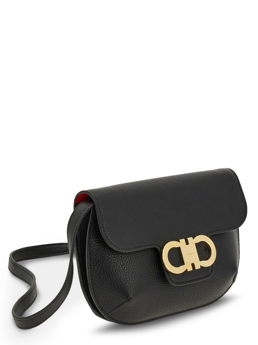 Ferragamo Structured Pebbled Leather Shoulder Bag With Gold-Tone Clasp