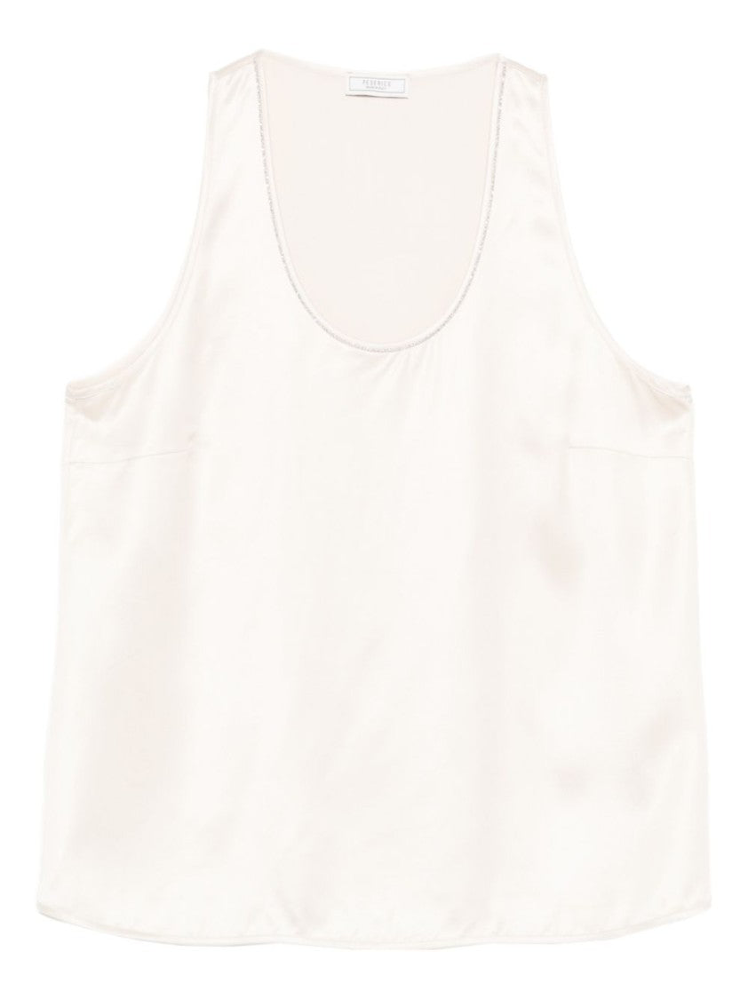 Peserico Scoop Neck Beige Sleeveless Top With Silky Texture
