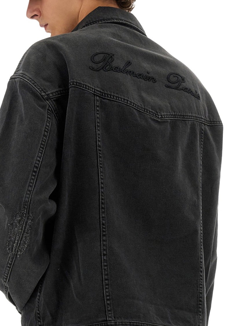 Balmain Distressed Black Denim Jacket