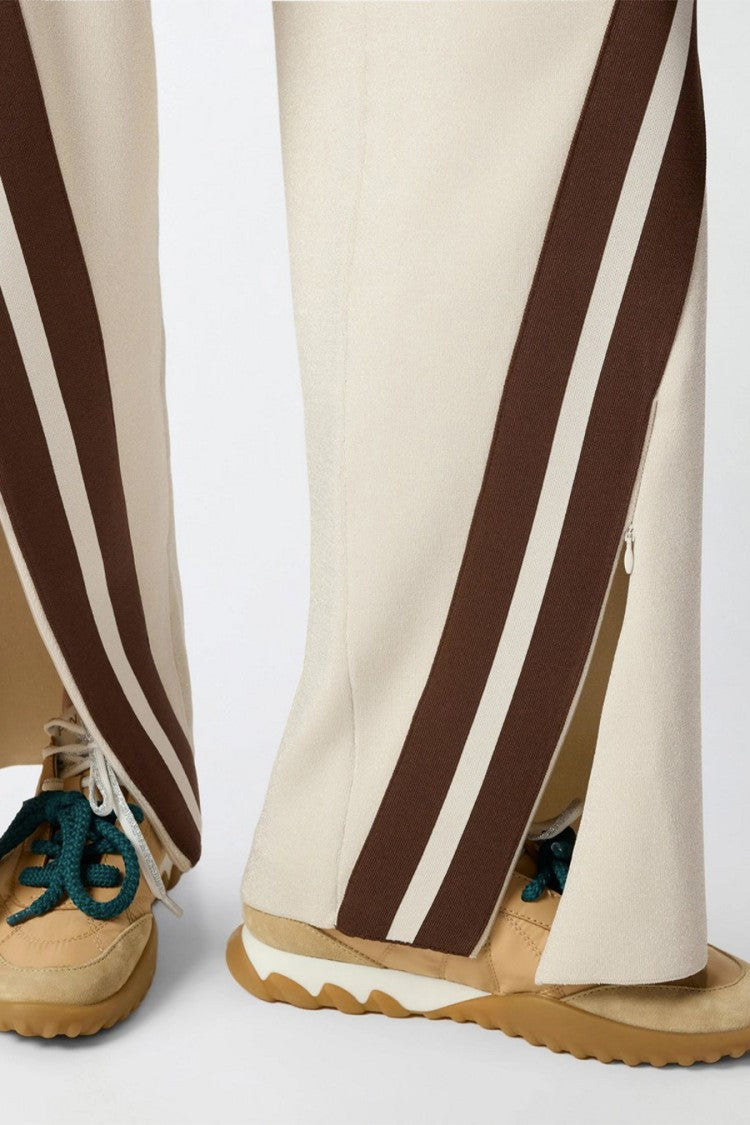Pinko Beige Contrast Diagonal Stripe Viscose-Blend Track Pants