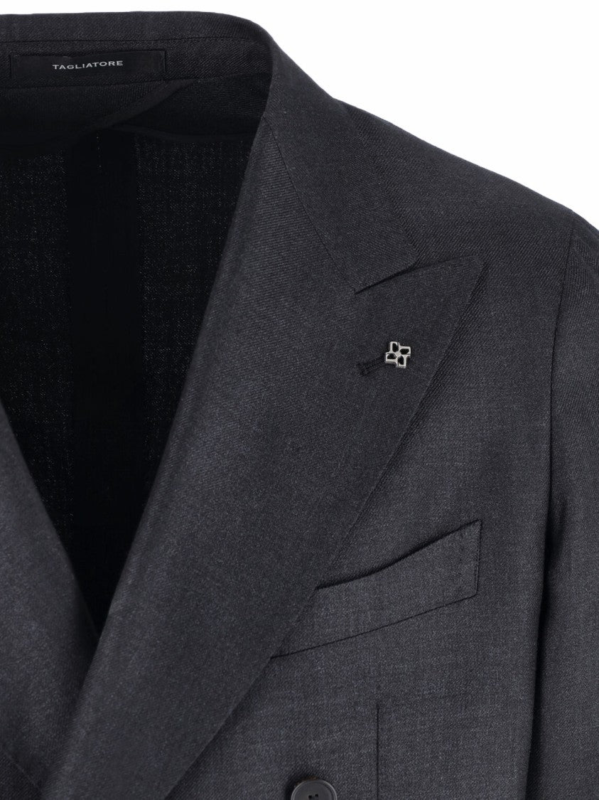 Tagliatore Blue Structured Double-Breasted Notch Lapel Jacket