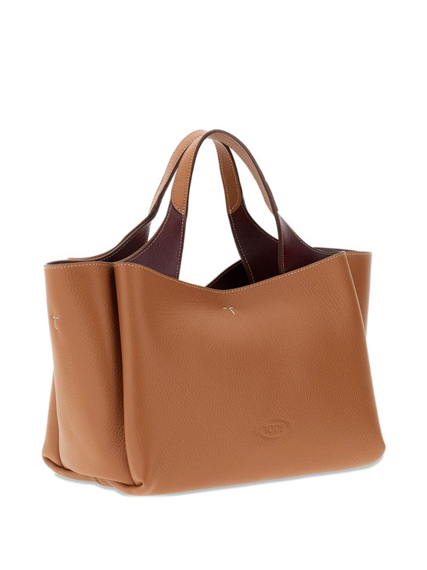 Tod's Brown Textured Leather Subtle Logo Tote