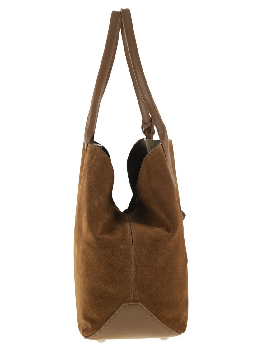 Hogan Medium Script Shopping Bag In Suede