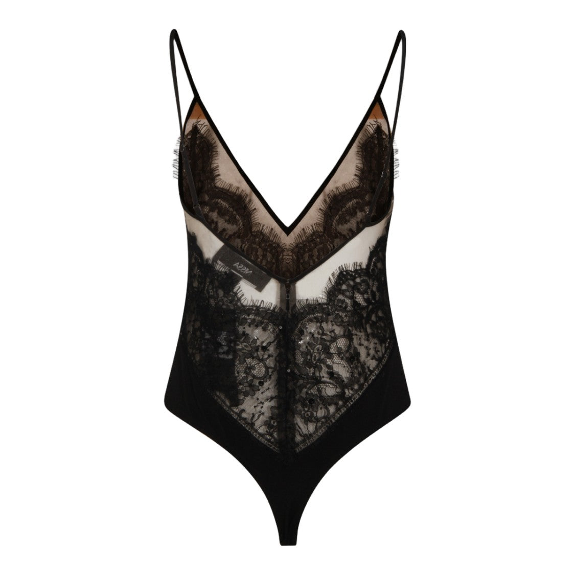 Nissa Black Bodysuit With Floral Lace Panels