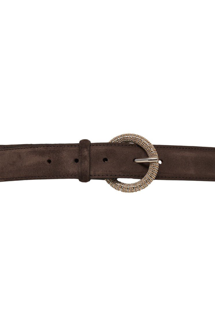Orciani Suede Leather Belt With Decorative Round Buckle