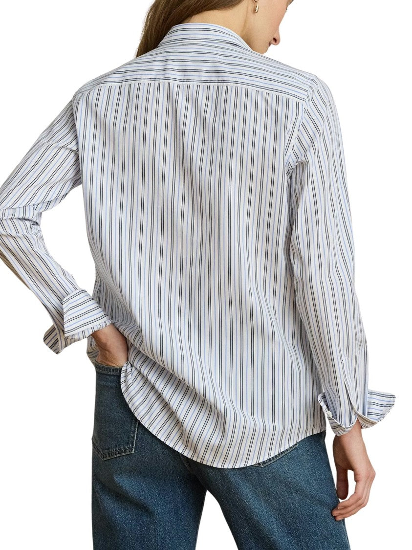 Lauren Ralph Lauren Vertical Striped Logo Cotton Shirt