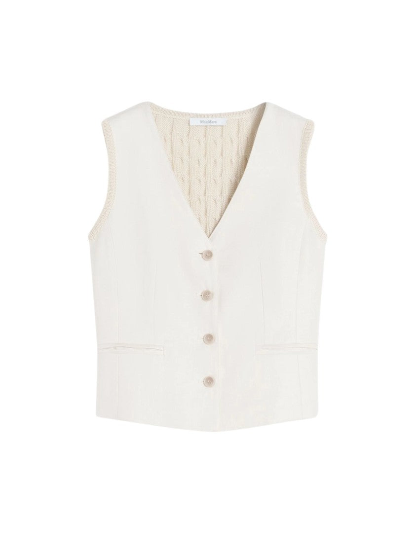 Max Mara Structured V-Neck Linen Vest With Textured Back