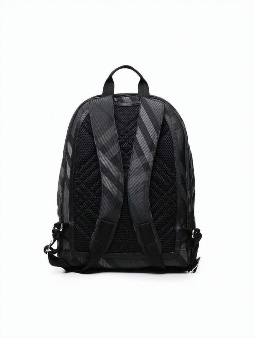 Burberry Structured Black Nylon Backpack With Checkered Pattern