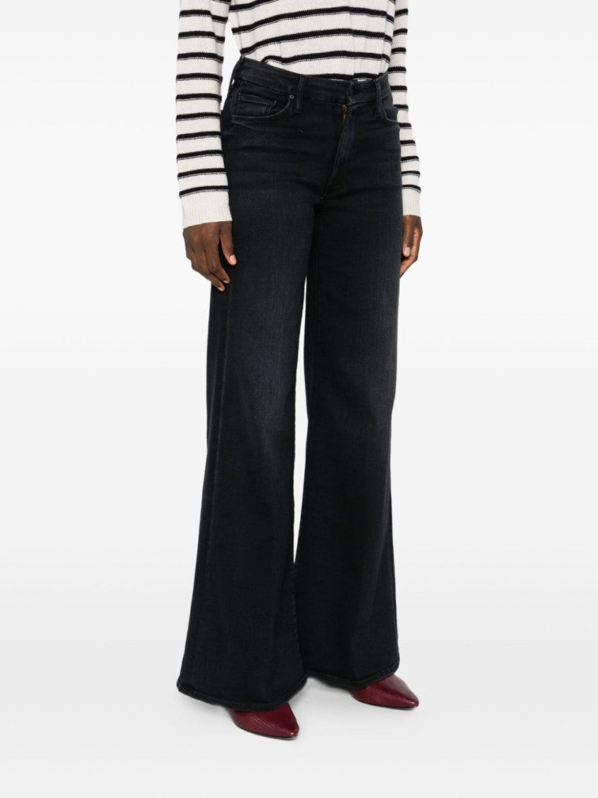 Mother Wide Black Jeans In Soft Cotton-Modal Blend