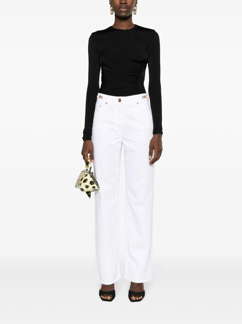 Versace White Wide-Leg Gold Hardware Denim Jeans
