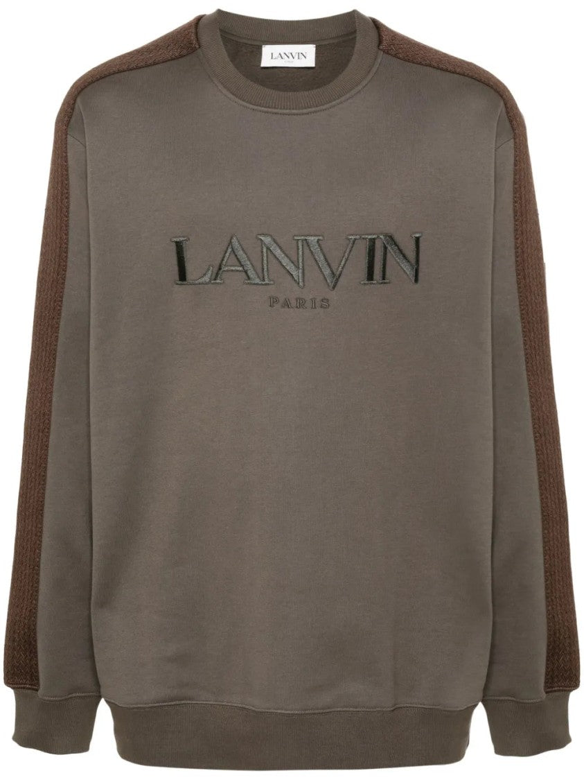 Lanvin Textured Knit Oversized Brown Sweatshirt With Embossed Logo