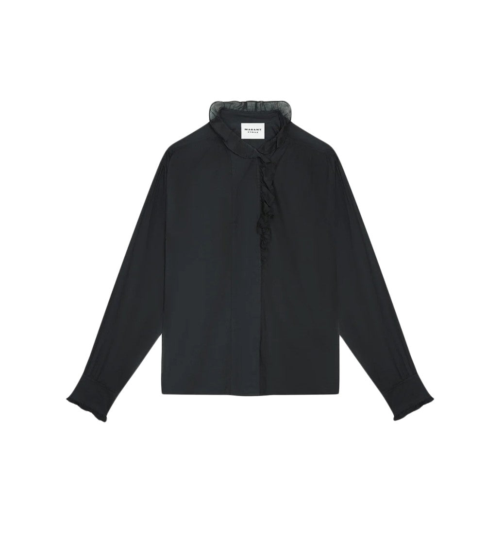 Isabel Marant Flowing Black Cotton Tunic With Ruffle Detailing