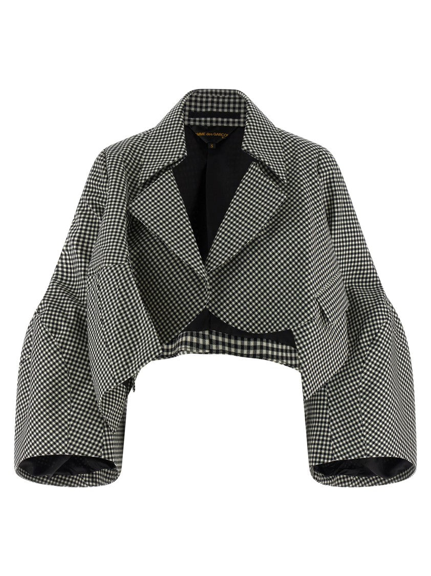 Comme Des Garçons Vichy Patterned Wool Shrug With Dramatic Ruffled Sleeves