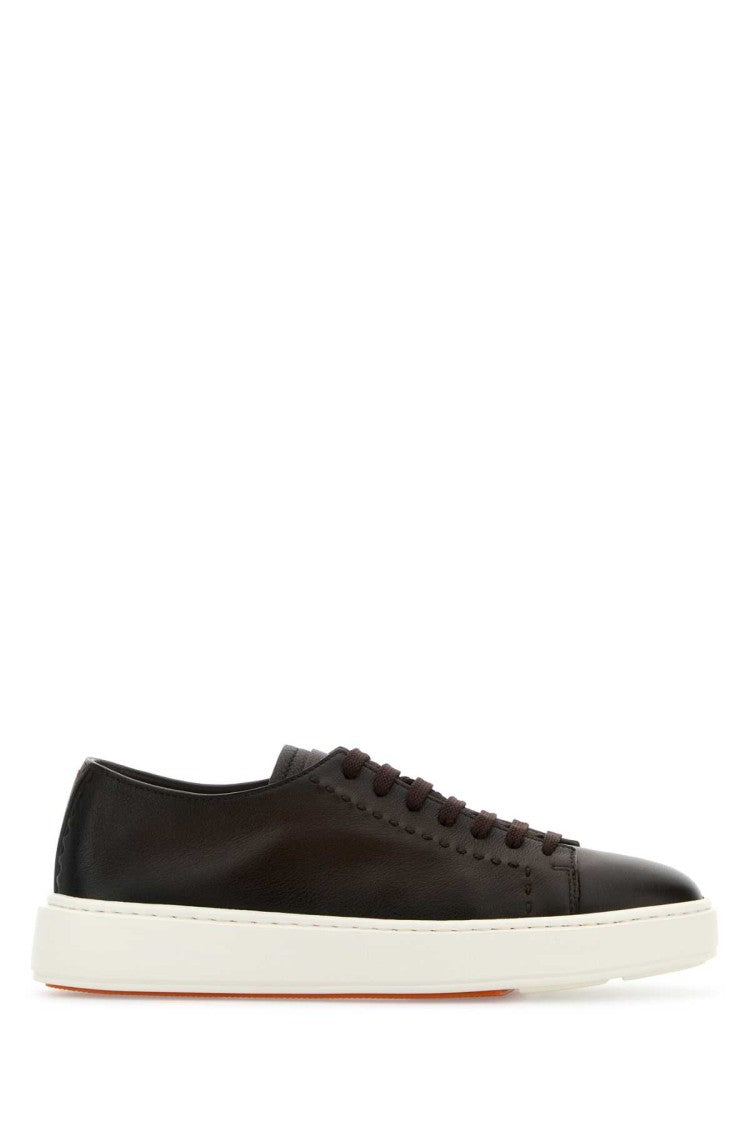Santoni Brown Leather Clean Sneakers