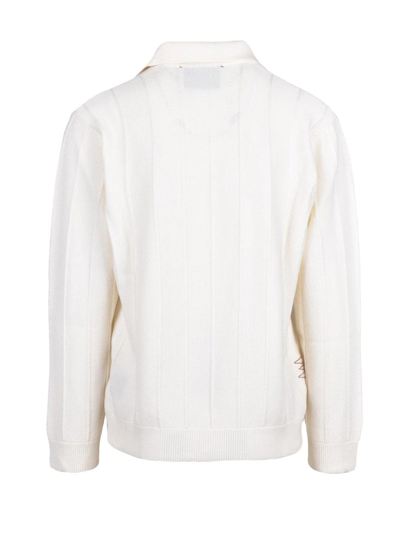 Amaranto White Wool Knit Polo Sweater