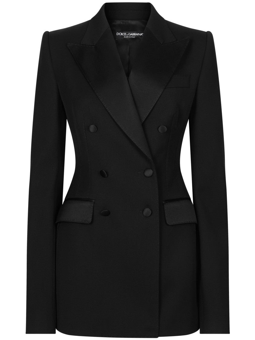 Dolce & Gabbana Double-Breasted Black Silk Virgin Wool Blazer