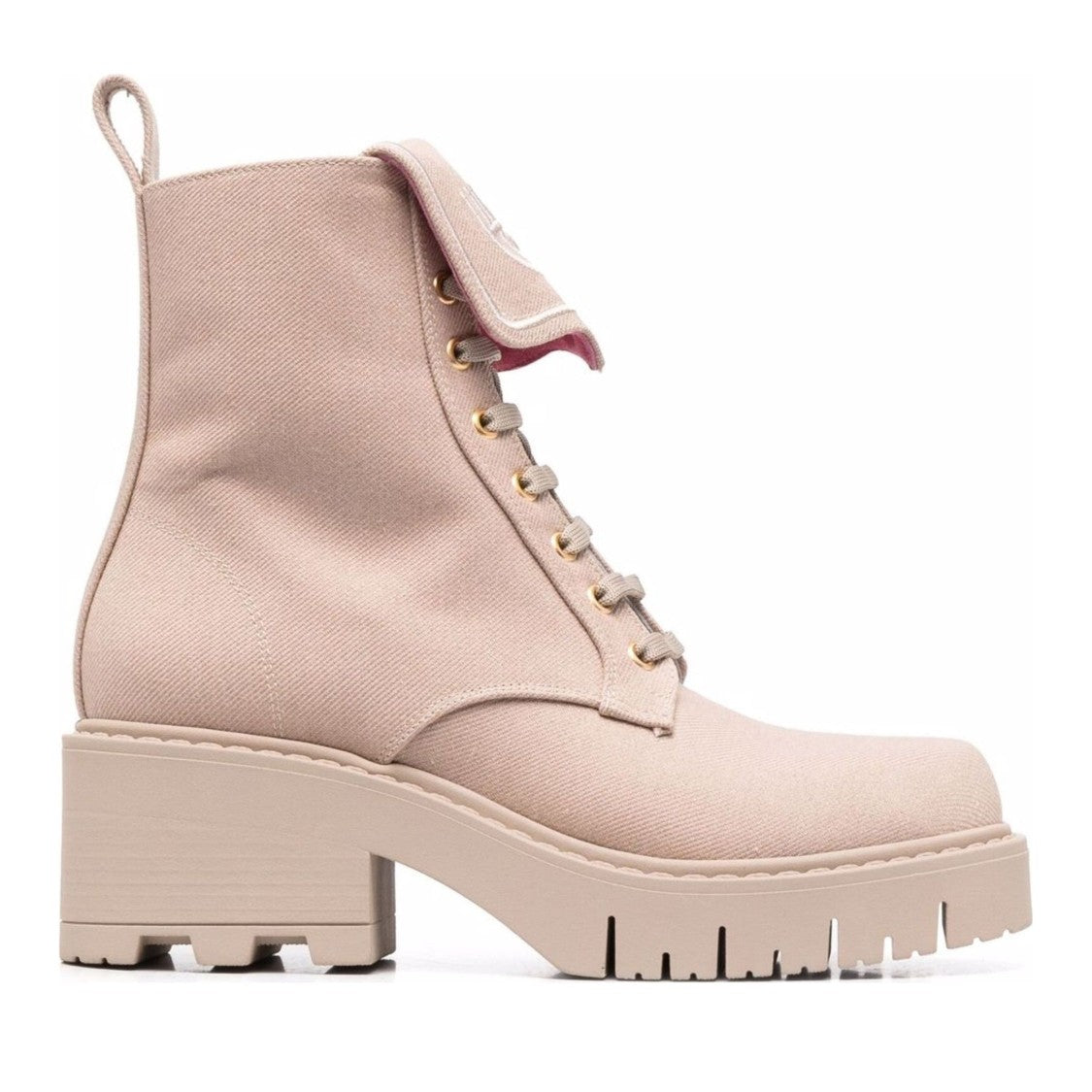 Chiara Ferragni Beige Embroidered Eye Motif Leather Ankle Boots